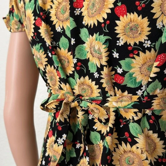 Vintage Sunflower Print Maxi Dress - 90s Y2K modest Women small - Picture 6 of 8